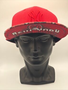 NY NEW YORK Yankees red flanel plaid new era fitted hat 7 3/8 59fiffty MLB